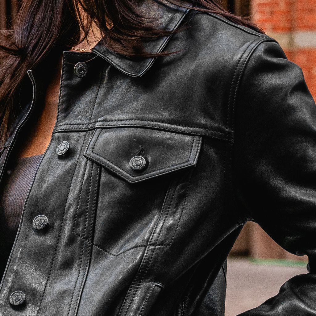 Leather Trucker Jacket | Black - Image 2