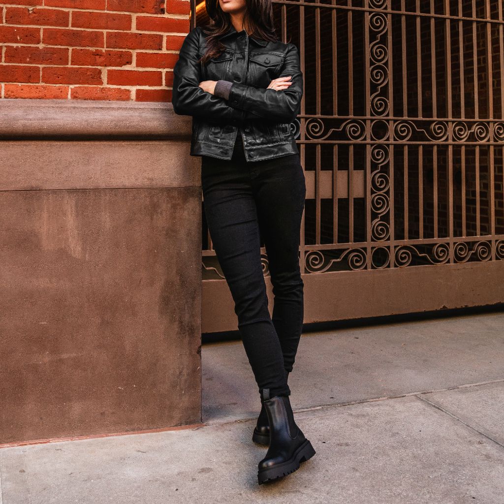 Leather Trucker Jacket | Black - Image 3